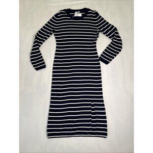 GAP Crew Neck Ribbed Long Sleeve Midi Sweater Dress Blue White Stripes Large NWT